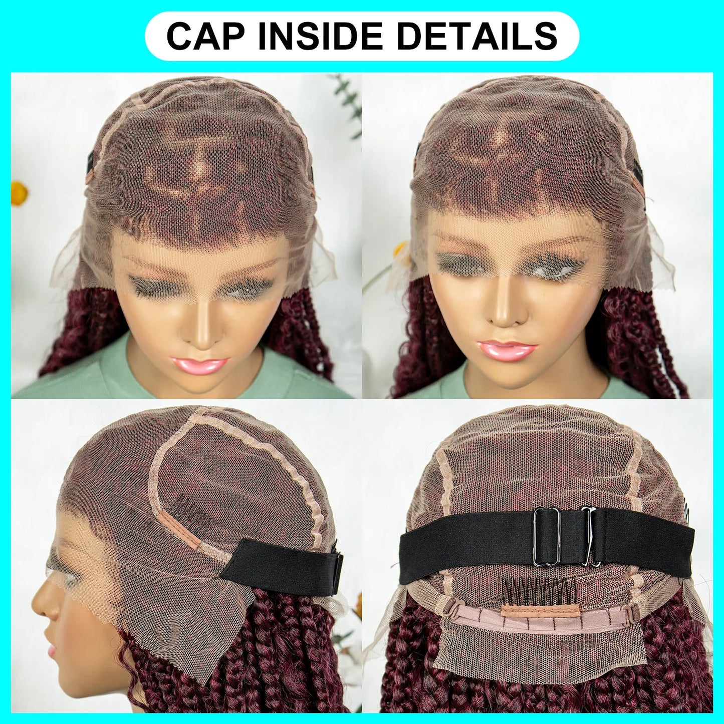 Burgundy Bohemian Box Braids Wig | HD Lace Front | Knotless Goddess Braids | Synthetic Hair Luxegan