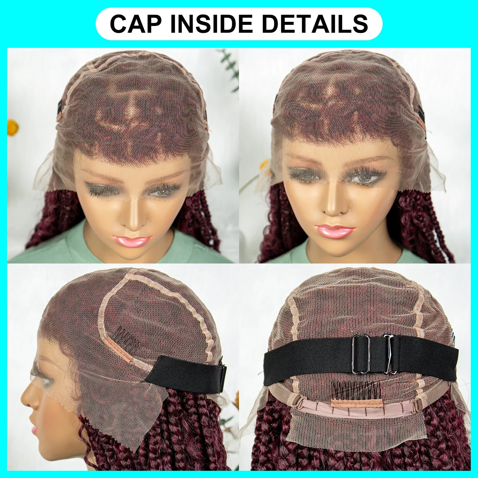 Burgundy Bohemian Box Braids Wig | HD Lace Front | Knotless Goddess Braids | Synthetic Hair Luxegan