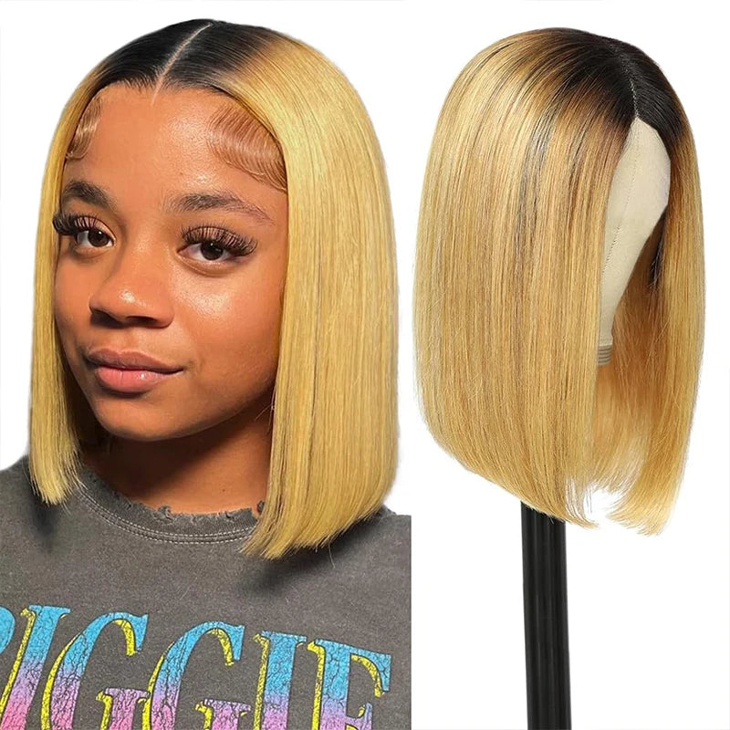Ombre 1B/27 Straight Bob Lace Front Human Hair Wig | 13x4 Transparent Lace | Pre-Plucked Luxegan