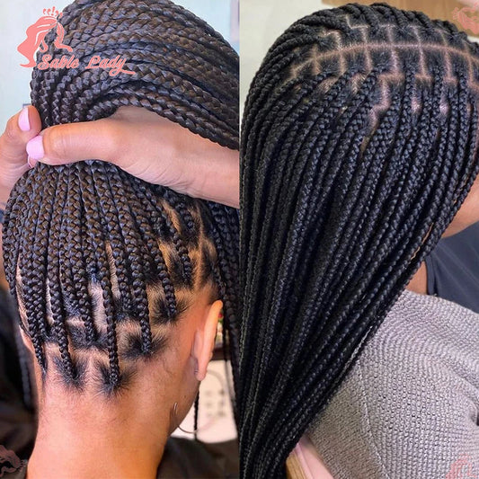 36" Synthetic Knotless Box Braided Wigs For Black Women Cornrow Braids Lace Wigs Full Lace Braids Hair Wig Black Braiding Hair Luxegan