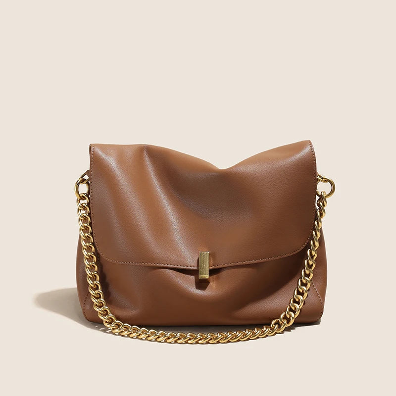 Soft Cow Genuine Leather Flap Chain Bag | Large Capacity Shoulder & Crossbody Messenger Luxegan