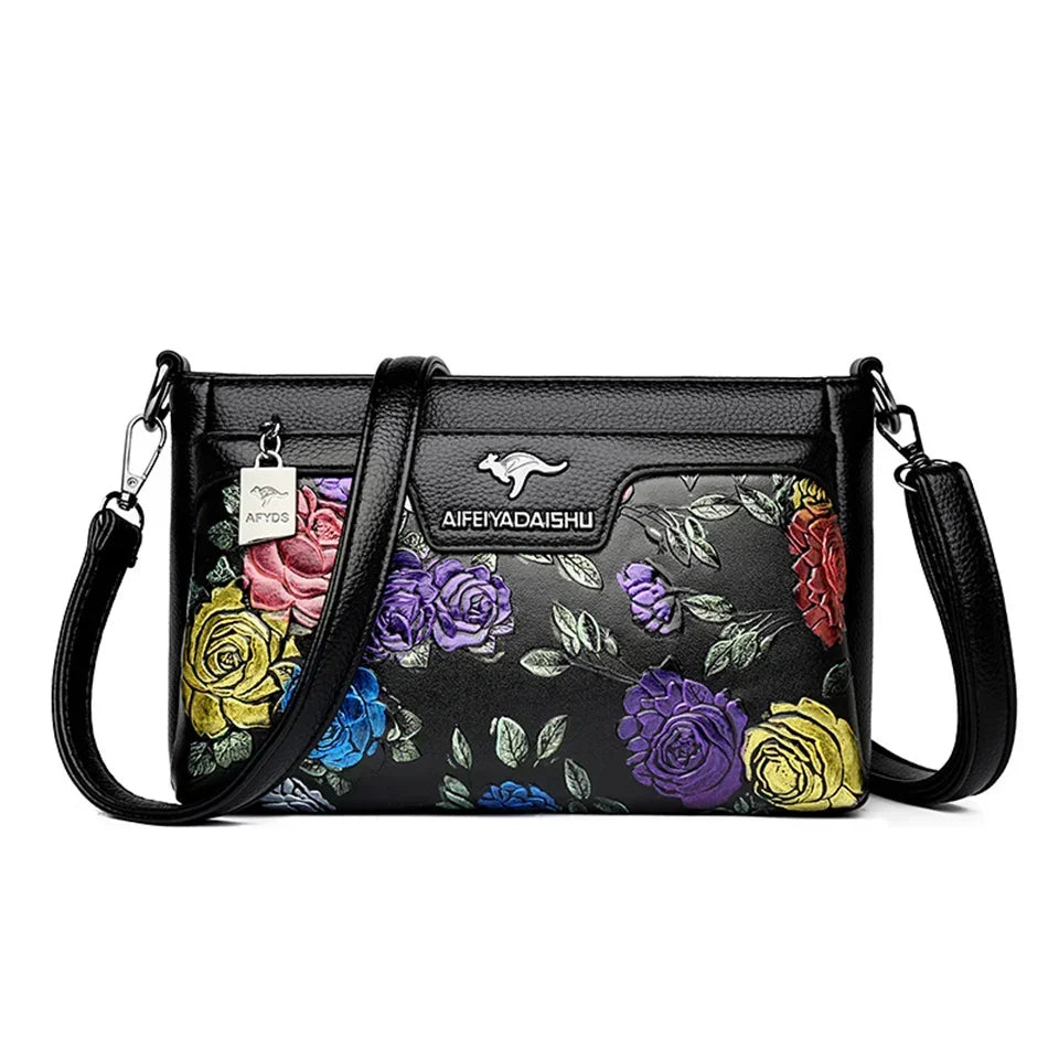 Women's Floral Patterned Shoulder Bags | High-Quality Leather Crossbody Bag & Elegant Commuting Handbags Luxegan