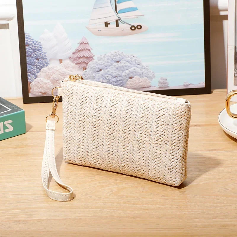 Women’s Summer Retro Straw Woven Handbag | Colorful Bohemian Woven Wristlet & Beach Wallet | Handmade Grass Knitting Clutch & Coin Purse Luxegan