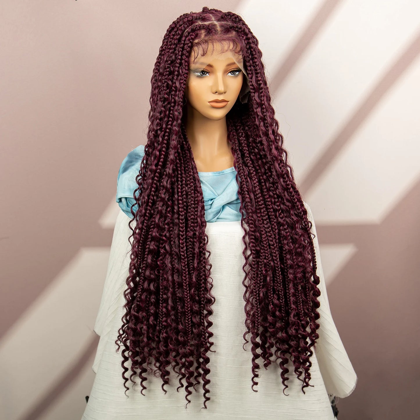 Boho Braids Full Lace Wig | Brown Box Braided Wig with Baby Hair | Kanekalon Synthetic Braiding Hair Wig