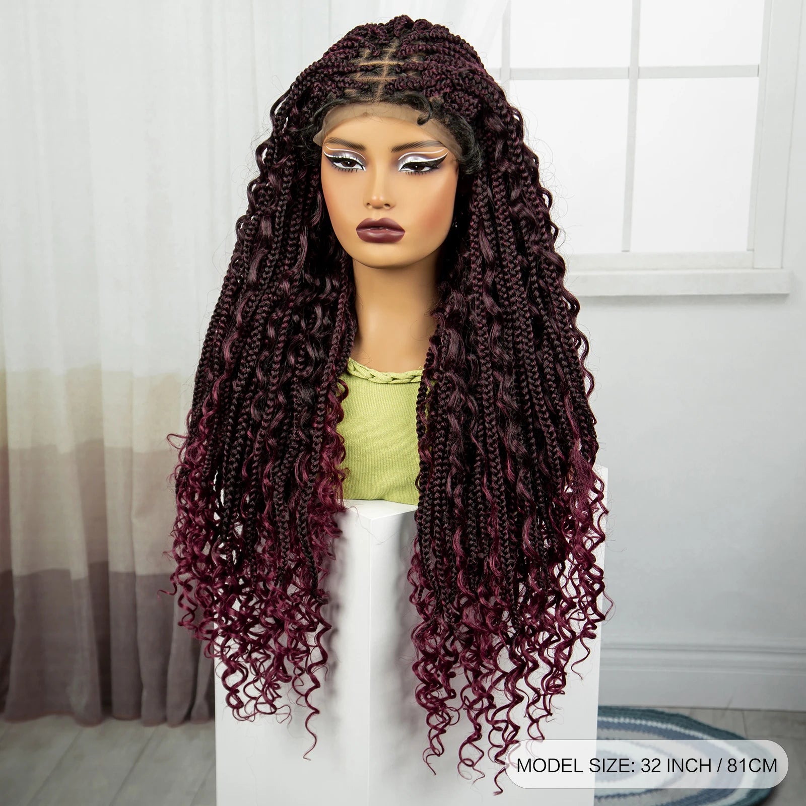 36" Knotless Box Braids Wig | Bohemian Style | Curly Ends | Lace Front | With Baby Hair | For Black Women