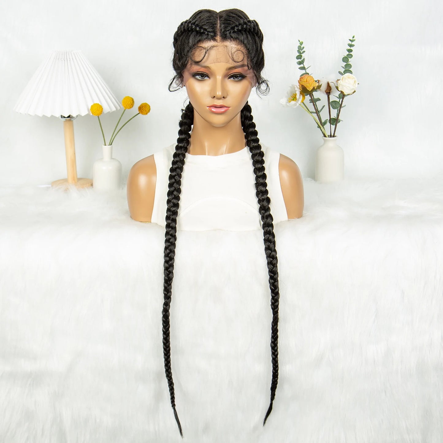 KIMA 32" Cornrow Boxer Braids Lace Front Wig | Twins Dutch Braids with Baby Hair Luxegan