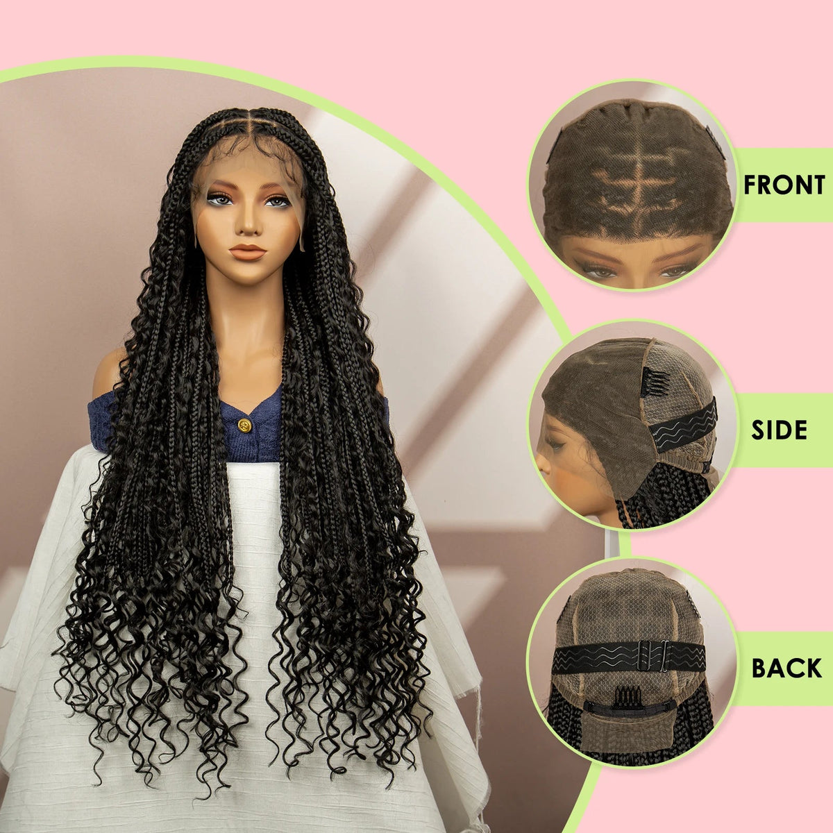 Synthetic Full Lace Bohemian Box Braided Wigs with Baby Hair Boho Box Braided Wigs Curly Hair Full Lace Front Wigs Luxegan