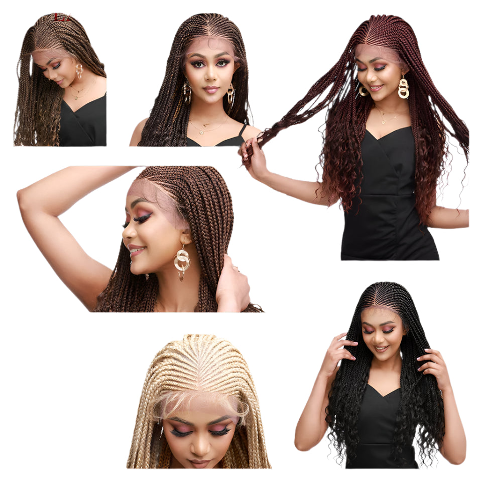 My-Lady Synthetic Braided Wig | 28" Cornrow Braids | Lace Front Wig | Long Curly Ends | Black Women