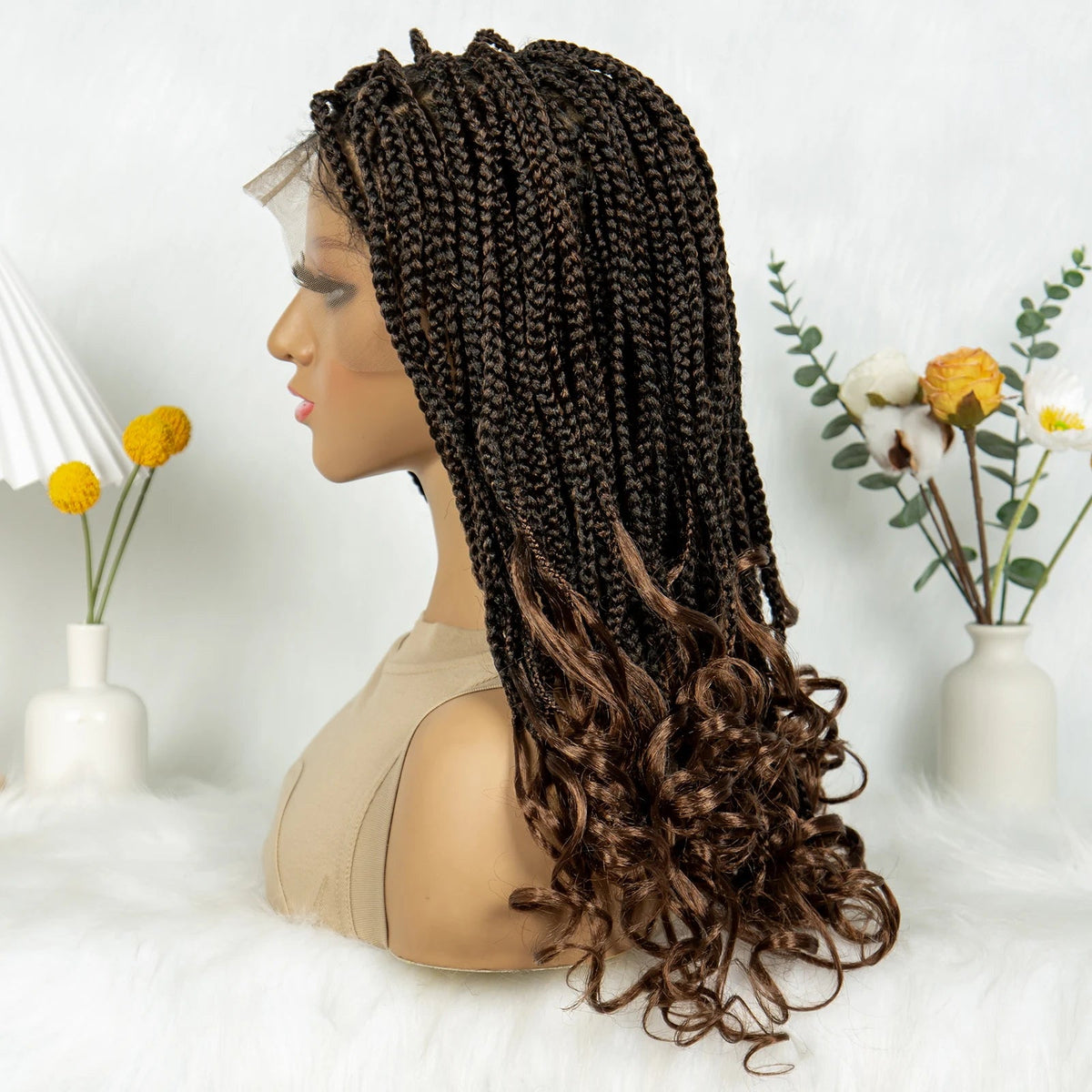 Kima Goddess Box Braided Wigs Transparent Full Lace Braided Wig French Curly Ends with Baby Hair Braided Wigs for African Women Luxegan