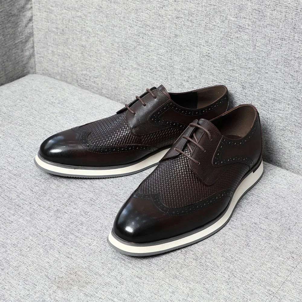 Luxury Handmade Men's Genuine Leather Derby Shoes | Classic Black & Brown Crocodile Print Casual Dress Shoes Luxegan