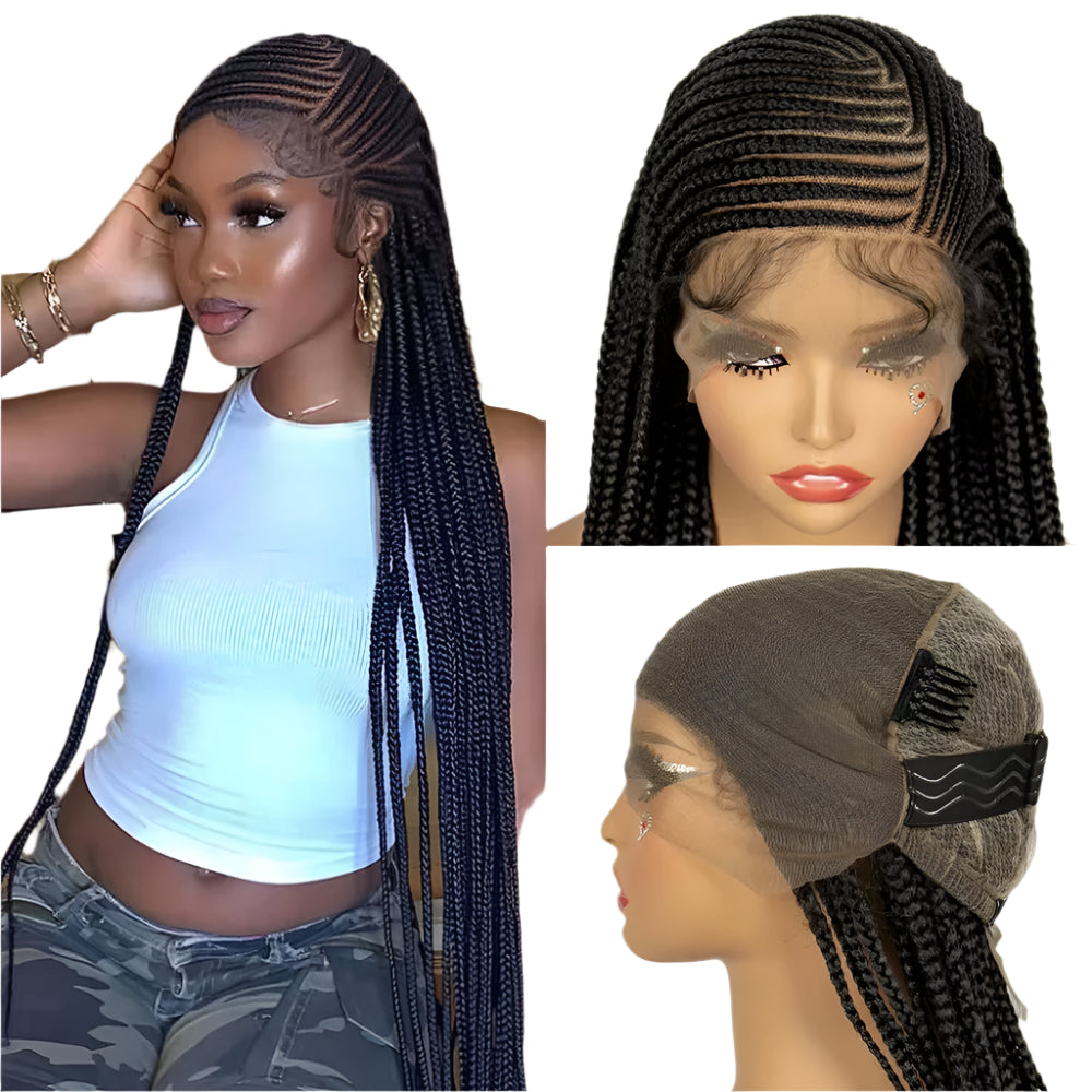 34" Full Lace Braided Wig | Knotless Box Braids | Baby Hair | Kanekalon Synthetic Hair | Black Women