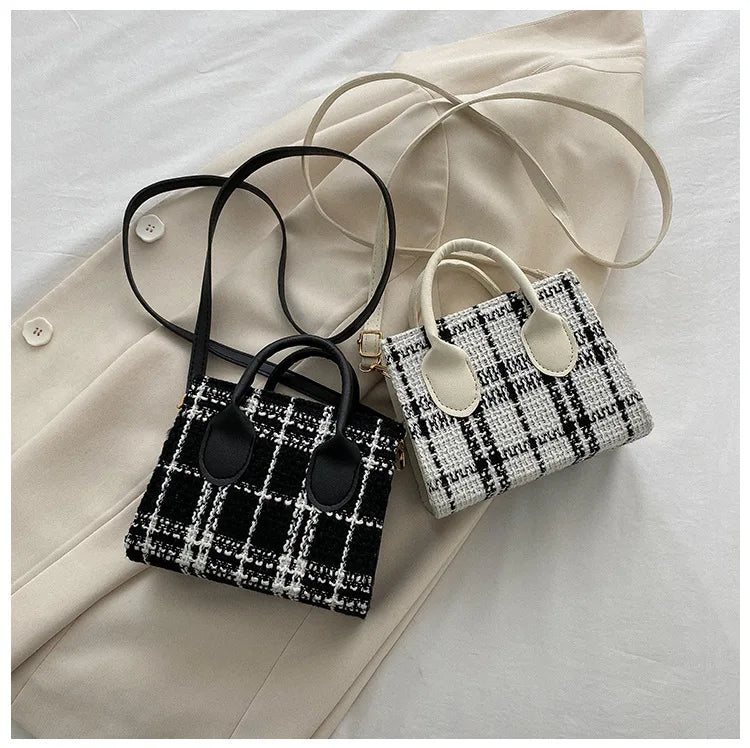 Women's Mini Handbag & Ladies Pouch | Fashion Check Pattern Shoulder Bag & Crossbody Messenger Bag (Lightweight Simple Elegant Tote) Luxegan