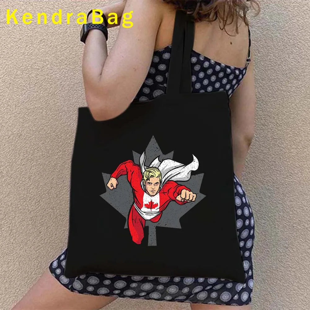 Canadian City Landscape Cotton Canvas Tote Bag | Happy Canada Day Tourist Gift | Reusable Eco-Friendly Shoulder Handbag (Women) Luxegan