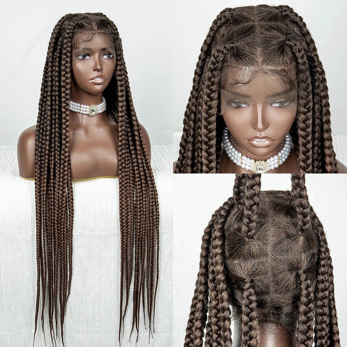 36" Purple Knotless Box Braids Wig | Transparent Full Lace | Baby Hair | Synthetic Luxegan