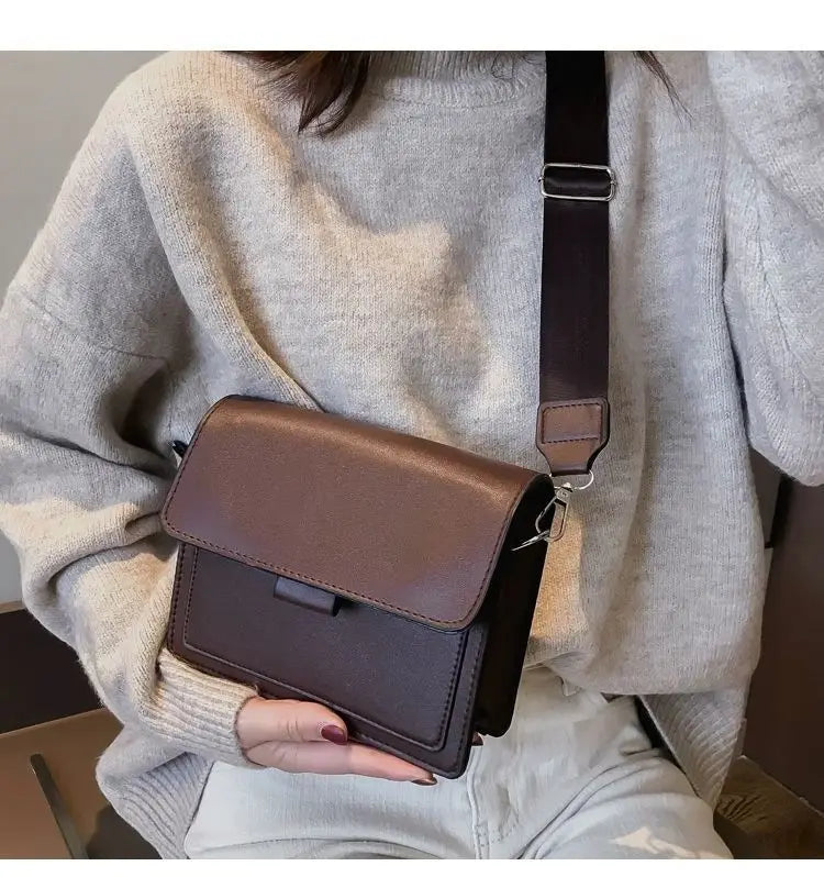 PU Leather Solid Flap Bag | Moderate Hardness Classic Designer Crossbody Handbag Luxegan