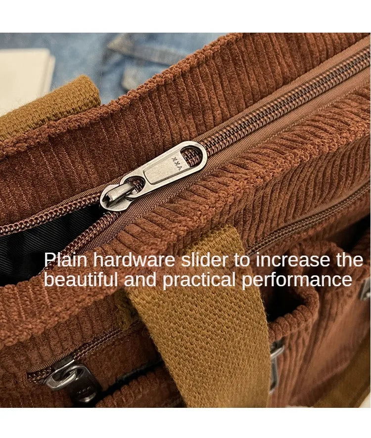 Female Large Capacity Corduroy Tote Bag | New Korean Style Fashion Women's Shoulder Crossbody Bag (Worker Commuter Handlebag)