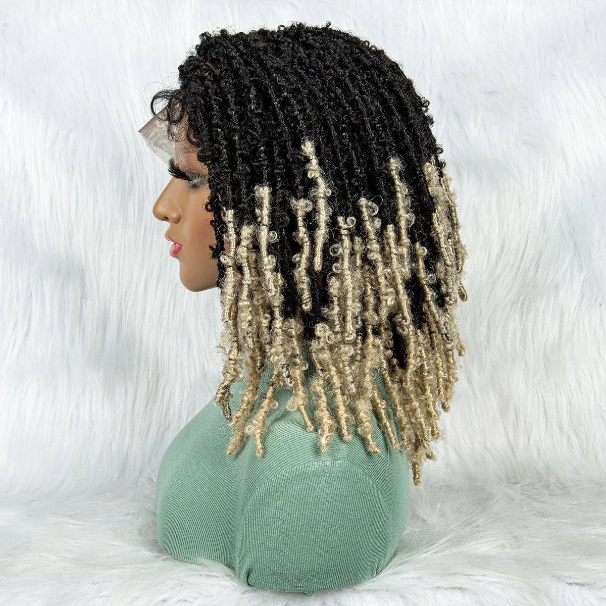 KIMA Pelucas trenzadas sintéticas de 14 pulgadas Peluca frontal de encaje Pelucas trenzadas 9x6 Trenzas de caja sin nudos con pelo de bebé para mujeres negras