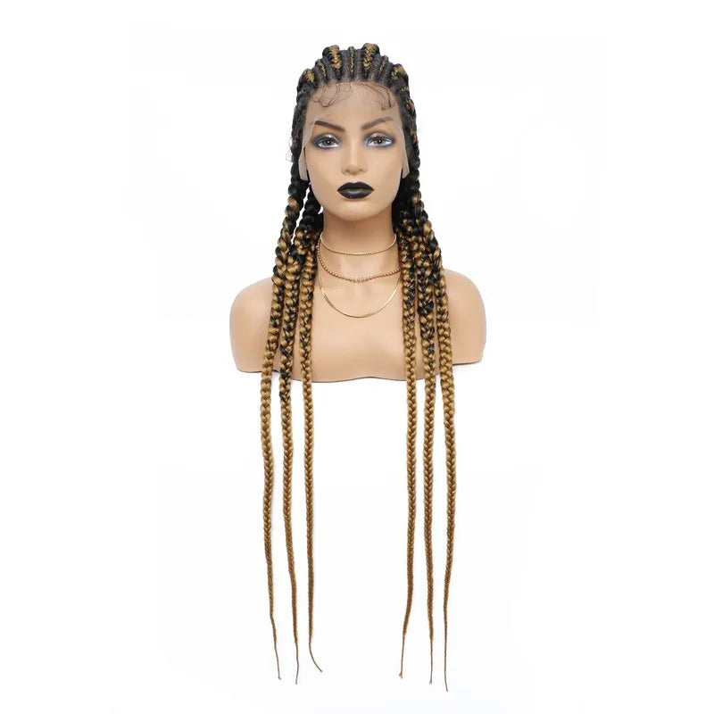 36" Cornrows & Faux Locs Braided Wig | Jumbo Box Braids | Full Lace | Synthetic Hair | Black Women