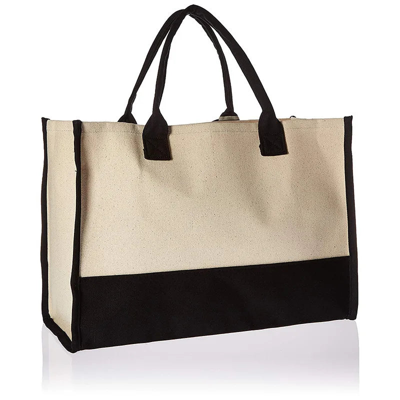 Fashion Floral & Letter Print Canvas Tote | Large Capacity "HARD" Structured Business Handbag | Portable Beach & Shopping Shoulder Bag | Unisex Casual Multi-Purpose Tote Luxegan