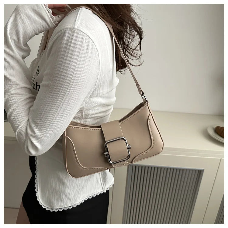 Women's Shoulder Bag | Fashionable Solid PU Leather Handbag & Casual Crossbody Purse