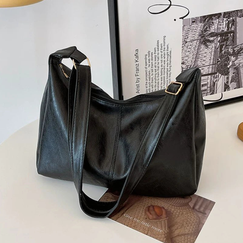 Maillard Style PU Leather Commuter Tote | Vintage High-Capacity Fashion Handbag | Stylish Texture Crossbody & Shoulder Bag for Women (Temperament Collection) Luxegan