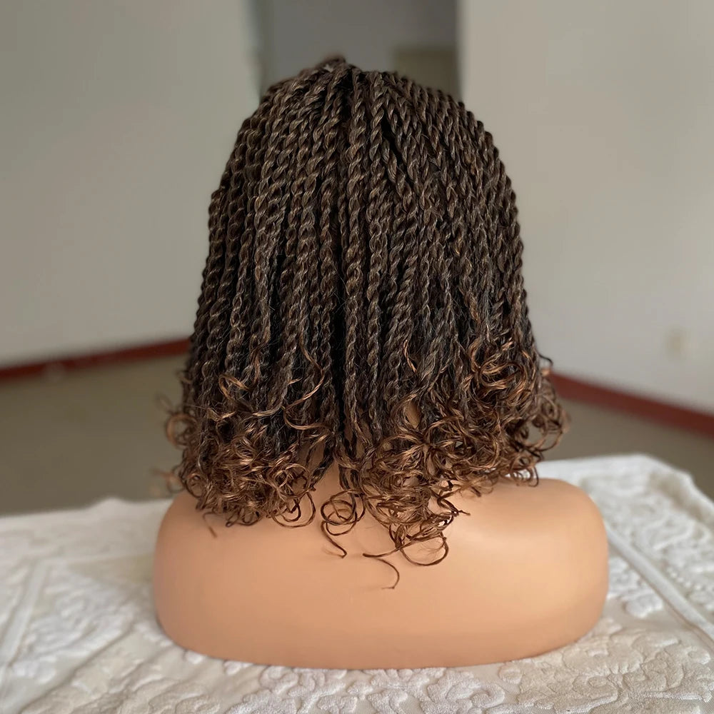 Ombre Red Box Braided Bob Wig | Short Crochet Braids | Kinky Twist Style | Heat Resistant Synthetic Hair | African Braiding Wig