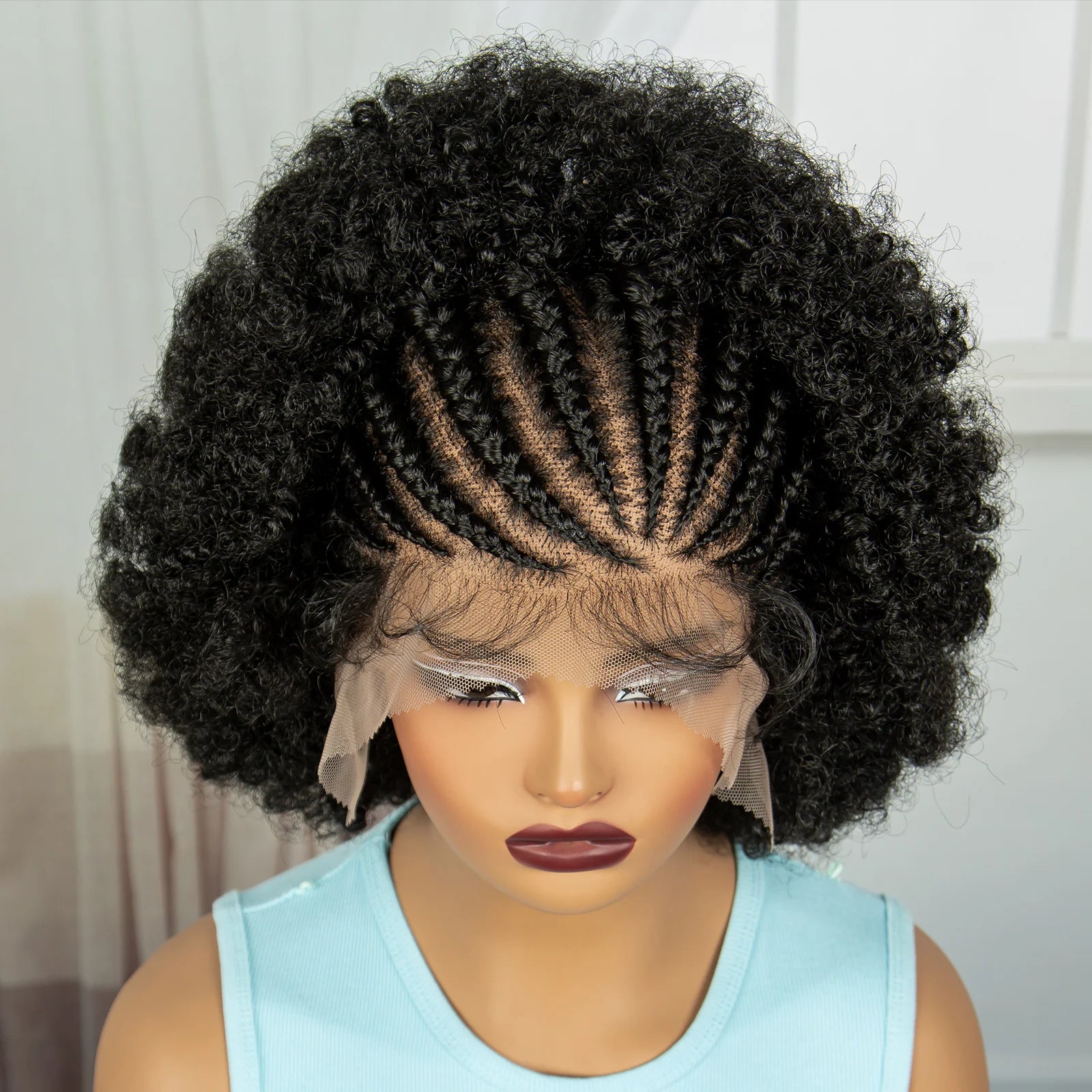 Short Natural Afro Kinky Curly Cornrow Braids Wig | Full Lace | Baby Hair Luxegan
