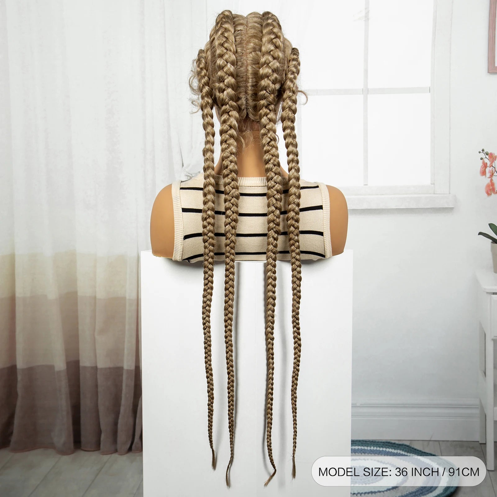 36" Natural Cornrow Braids Wig | Lace Front | Baby Hair | Long Braids Luxegan