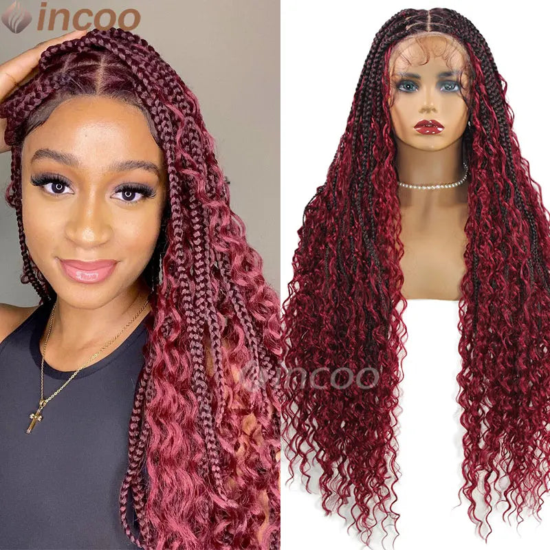 613 Blonde & Burgundy Butterfly Braids Wig | 36" Full Lace | Goddess Locs & Box Braids Luxegan