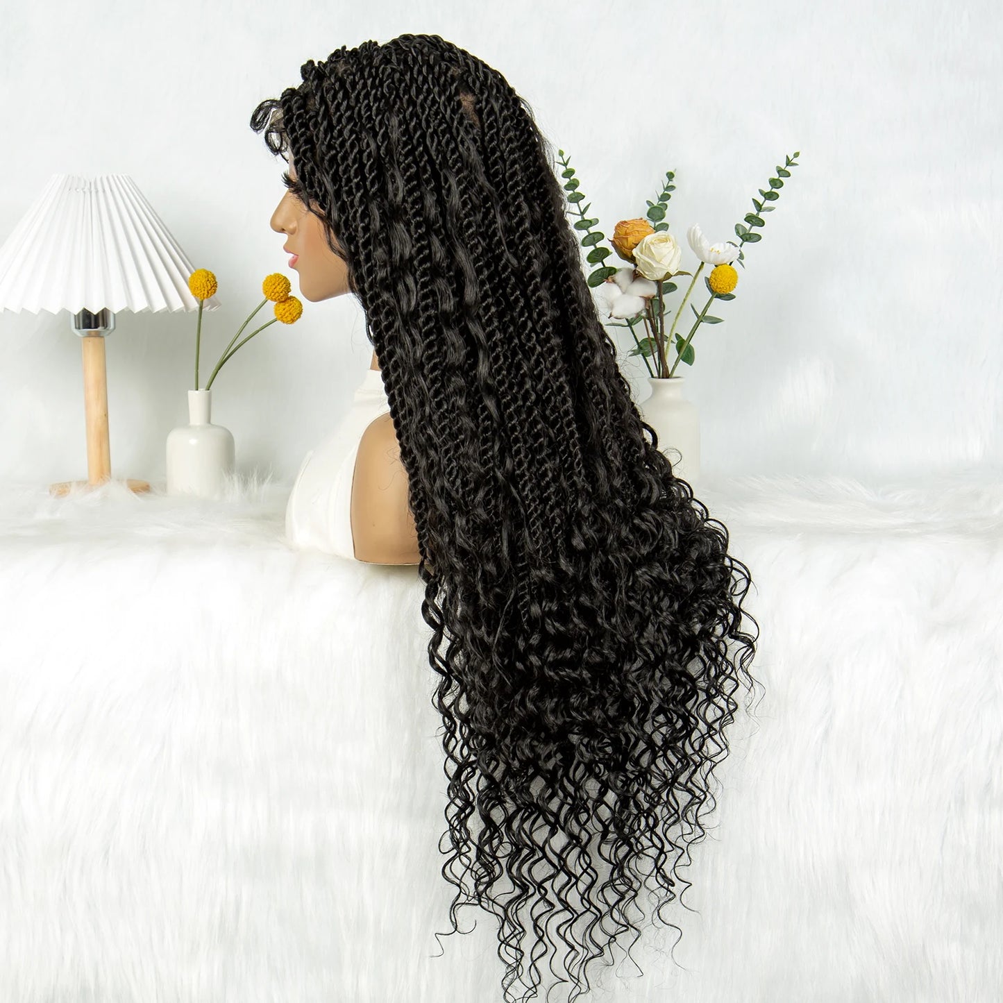 KIMA Twisted Boho Braided Wig | Full Lace Knotless Box Braids with Curly Accents Luxegan