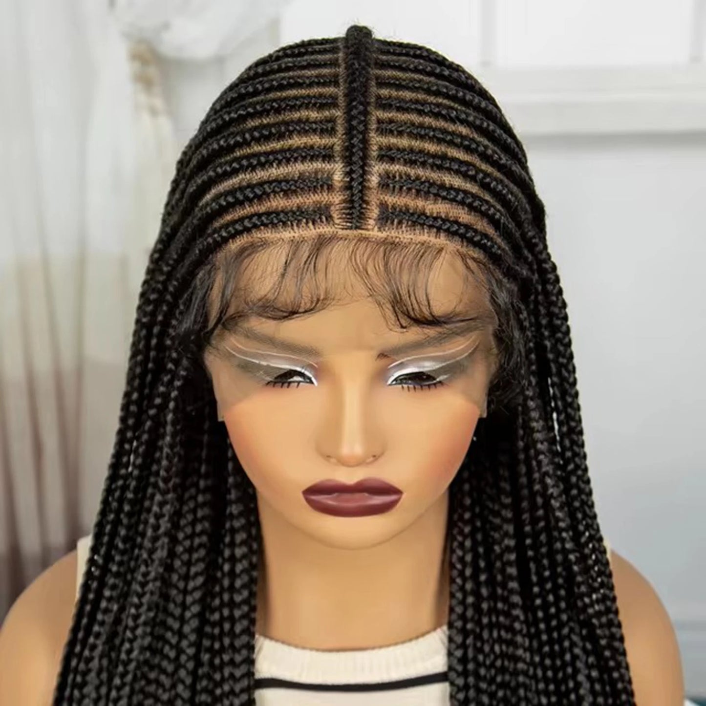 36" Straight Cornrow Knotless Braids Wig | Full Lace | Baby Hair Luxegan