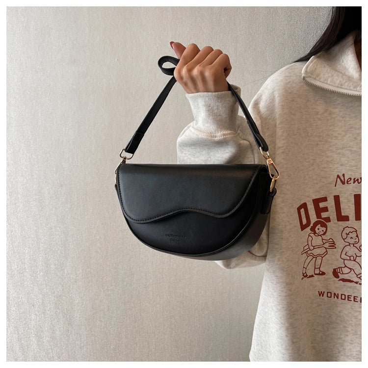 Small Leather Saddle Bag | Vintage Underarm Handbag & Chain Crossbody Purse Luxegan
