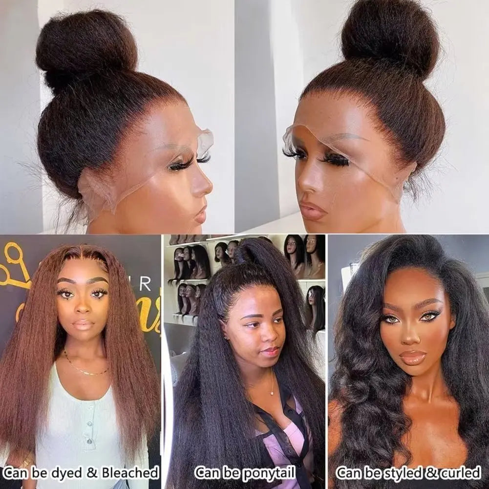 Kinky Straight Human Hair Lace Front Wigs 13x4 Pre Plucked Transparent Remy Hair 12"-30" Brazilian