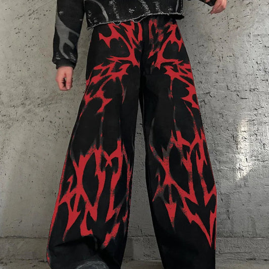 Printed Gradient Pattern Trousers | Sophisticated Mid-Waist Wide-Leg Silhouette | Elegant "Full-Length" Leisure Pantalons | "Dignified" Button Fly Casual Bottoms for Radiant Versatile Styling Luxegan