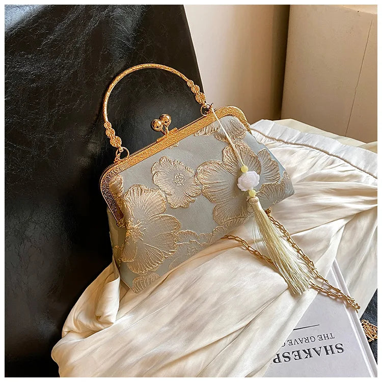 Chinese Style Embroidered Shoulder Bag | Elegant Handbag & Retro Small Square Bag (Wedding Party Luxury Designer Women's Evening Clutch) Luxegan