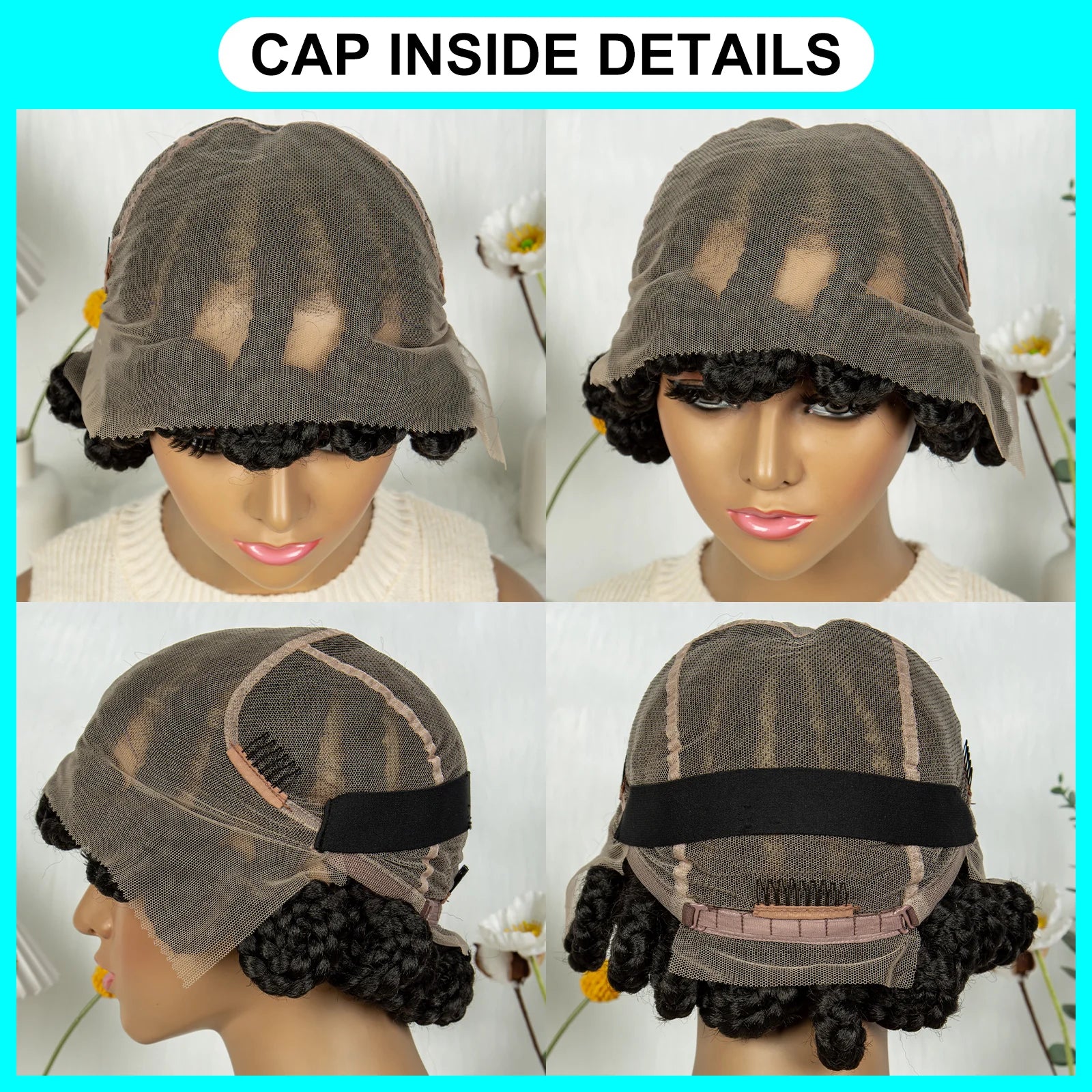 Short Bantu Knot Braided Wig | Full Lace | Synthetic Hair | Baby Hairs | Transparent Lace | Cute Braids Wig for Women - Luxegan