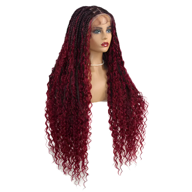 360 Synthetic Lace Front Box Braids Wig Bohemian Goddess Locs Braided Wig With Baby Hair Full Lace Braided Wigs Women Ombre Wig Luxegan