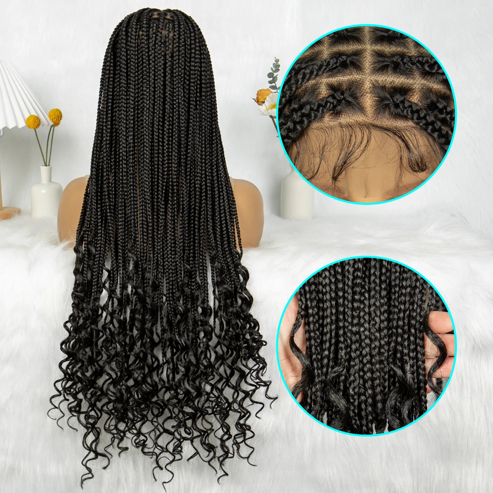 Black Cornrow Braided Wig | Full Lace Front | Twisted Braids | Crochet Hair Luxegan