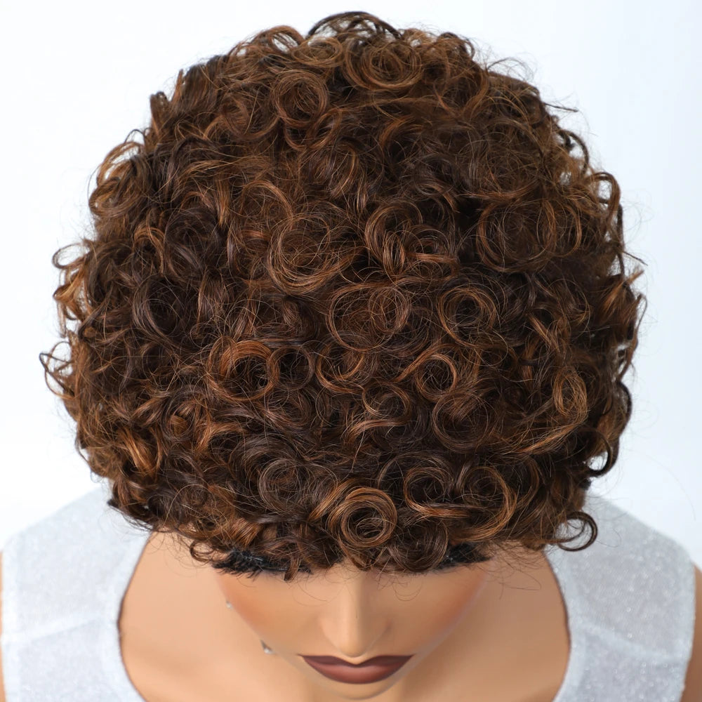 Sleek Short Pixie Afro Kinky Curly Wig with Bangs | Glueless Malaysian Remy Hair Bob Luxegan