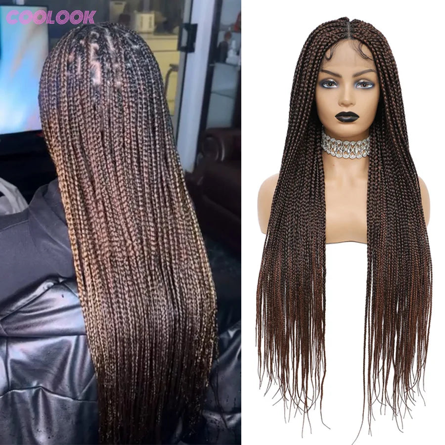 36 Inch Knotless Box Braids Cornrow Wig | 360 Full Lace | Square Parts