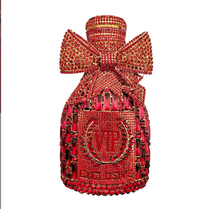 Women Rhinestones Clutch Purse Champagne Bottle Evening Bags Diamond Hard Metal Clutches Wedding Party Minaudiere Purses Luxegan