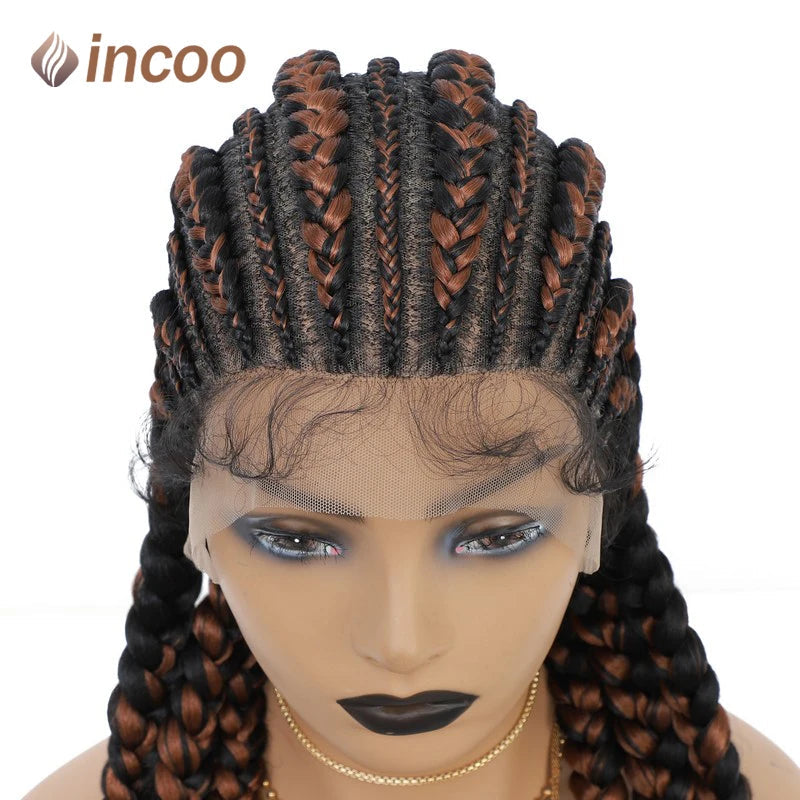36" Jumbo Dutch Twins Cornrows Wig | Full Lace Front | Synthetic Braids | Black Women Luxegan