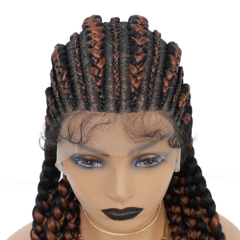 36" Jumbo Dutch Twins Cornrow Braided Lace Front Wig | Full Lace | Synthetic Crochet Hair | Black Women Luxegan