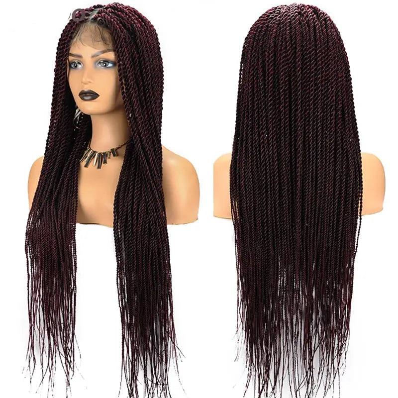 Twist Braided Wig | Box Braided Lace Front Wig | Faux Locs & Goddess Braids | Synthetic Hair