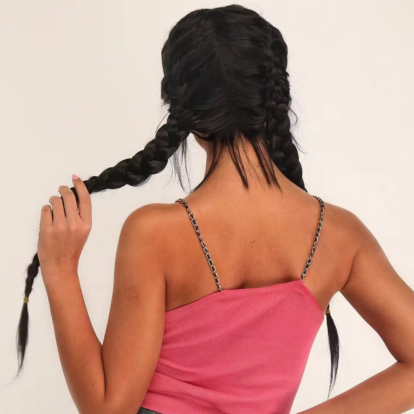 Long Black Senegalese Twist Wig | T-Part Lace Braided Wig | Synthetic Braids with Wig Cap | Daily & Party Use