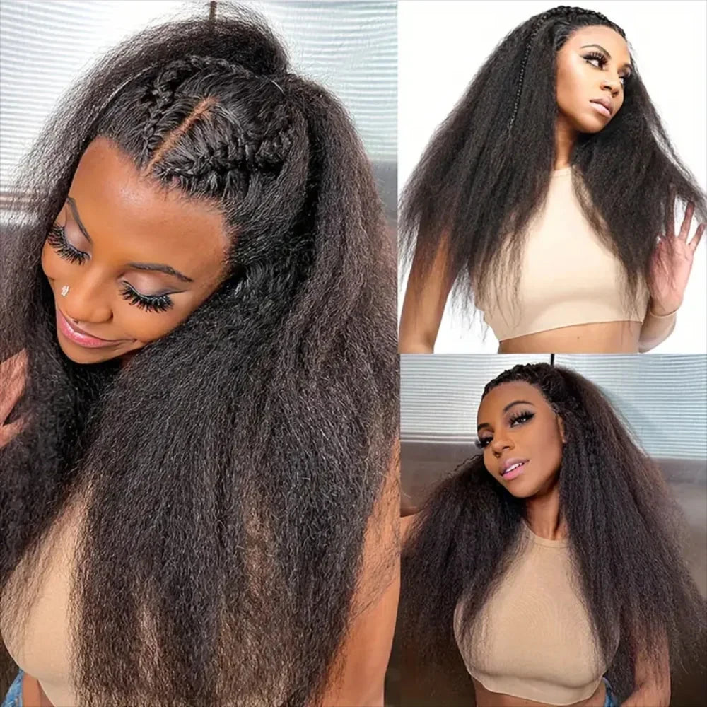 40 Inch Full 360 HD Lace Frontal Kinky Yaki Straight Human Hair Wig | 300% Density Transparent Lace Front Wig for Women Luxegan