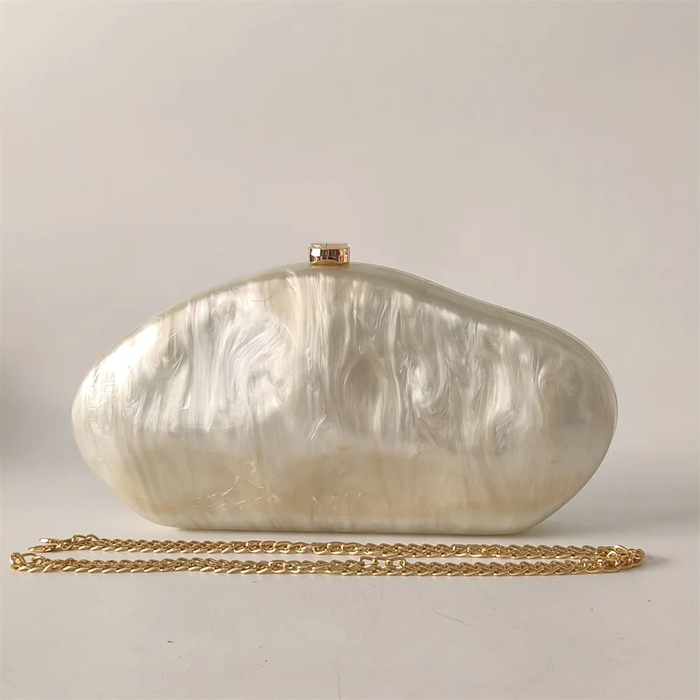 Luxury Ivory Acrylic Shell Purse | Sophisticated "Box Handbag" Silhouette | Elegant Beige Handmade Evening Bag | "Dignified" High-Performance European American Fashion Essential for Radiant Versatile Styling Luxegan