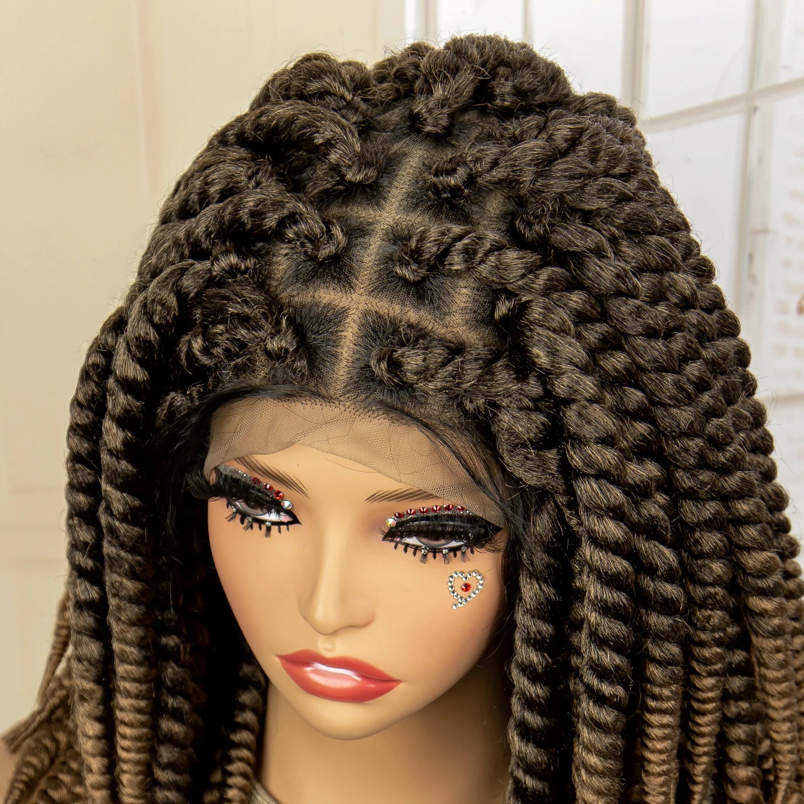 16 Inch Brown Twisted Braided Bob Wig | Full Lace | Kanekalon Fiber | For Black Women - Luxegan