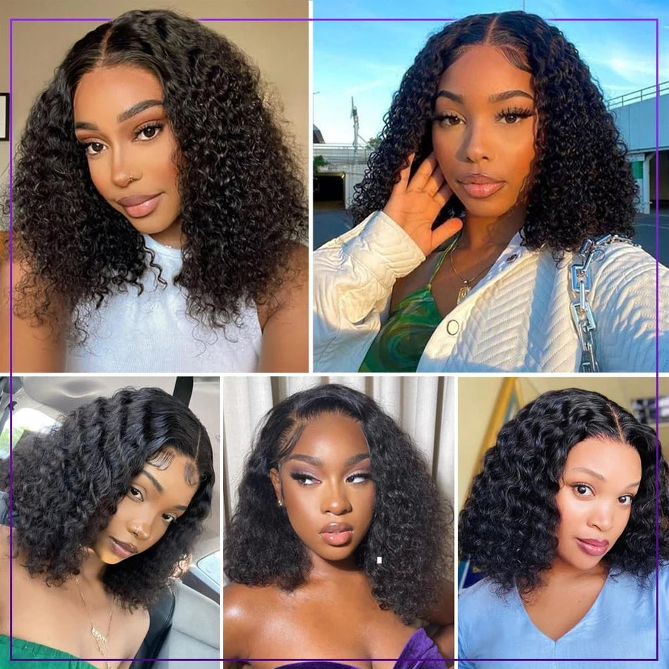 16 Inch Loose Water Wave Malaysian 13x4 Lace Front Wig Short Bob Wet & Wavy Glueless 4x4 Closure