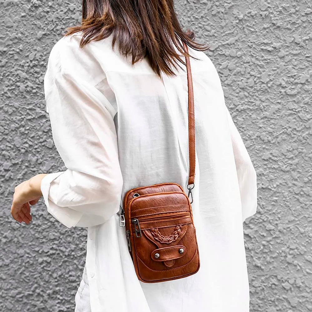 Vintage Designer Ruched Mini Crossbody Bag | Soft PU Leather Solid Shoulder Purse & Phone Handbag for Women & Girls Luxegan